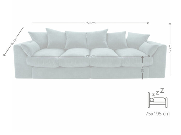 Wygodna Sofa 4-Osobowa 250 CM + Miękkie Poduszki Siedzisko Oparcie + Eleganckie Meble Wypoczynkowe Do Dużego Salonu - ROMA