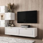 Biała Meblościanka Zestaw RTV 185X140X35 CM - Opcja Własnej Konfiguracji - Fronty Frezowane MDF 18 MM DAKOTA